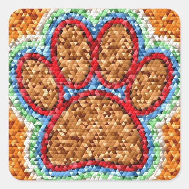 Pegatina Cuadrada Arte de Paw de Perro de Polo Bajo (Anverso)