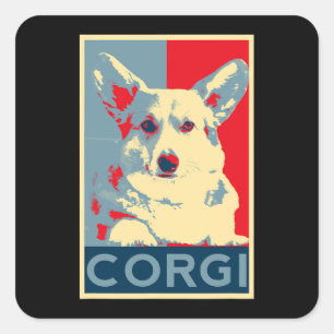 Pegatina Cuadrada Arte de Perro Corgi Art Para Los Fans Del Corgis