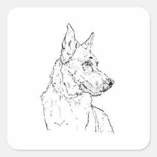 Pegatina Cuadrada Arte de perro pastor alemán alsaciano