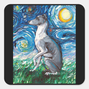 Pegatina Cuadrada Arte de perros con marionetas de la noche Starry d