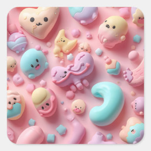 Pegatina Cuadrada Arte de personaje de caramelo kawaii pastel
