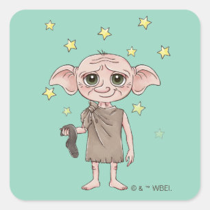 Pegatina Cuadrada Arte de personaje de Dobby en acuarela