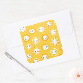 Pegatina Cuadrada Arte de personalizado soleada sonriente