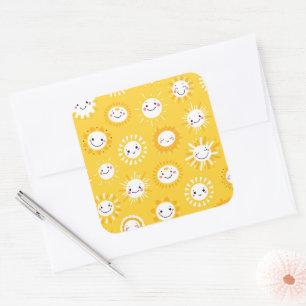 Pegatina Cuadrada Arte de personalizado soleada sonriente