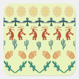 Pegatina Cuadrada Arte de Petroglifos Tribales de Indios Americanos 