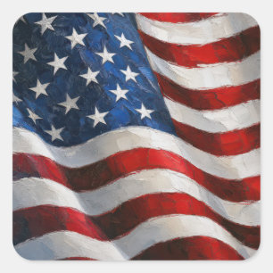 Pegatina Cuadrada Arte de pintura impasto de la bandera americana
