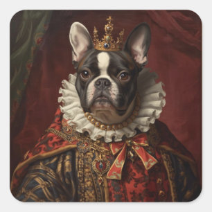 Pegatina Cuadrada Arte de Pug Negro Inspirado en Retratos de Reinas
