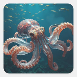 Pegatina Cuadrada Arte de Pulpo de Vidrio Irisado | Fantasía de Mar 