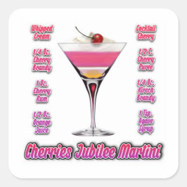 Pegatina Cuadrada Arte de Receta de Cóctel Martini Cherries Jubilee