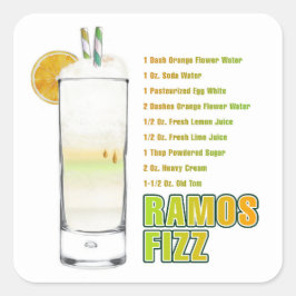 Pegatina Cuadrada Arte de Receta de Cóctel Ramos Gin Fizz