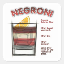 Pegatina Cuadrada Arte de recetas de cócteles NEGRONI