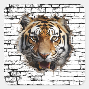 Pegatina Cuadrada Arte de ruptura de pared de Jaguar 3D – Safari rea