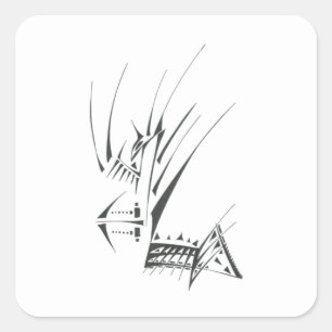 Pegatina Cuadrada Arte de tatuaje tribal abstracto blanco y negro 10