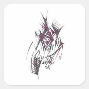 Pegatina Cuadrada Arte de Tatuaje Tribal Abstracto Colorido Eléctric