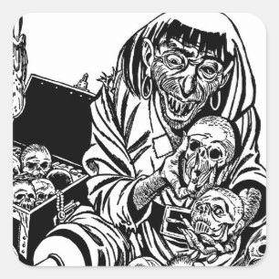 Pegatina Cuadrada arte de terror monstruoso del tesoro pirata zombi