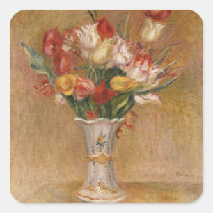 Pegatina Cuadrada Arte de tulipanes florales vintage Cottagecore Ren