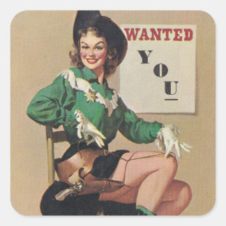 Pegatina Cuadrada Arte de vaquera vintage pin up