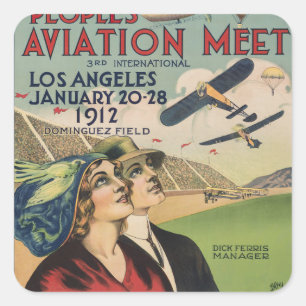 Pegatina Cuadrada Arte de viaje del espectáculo aéreo retro 1912 de 