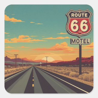 Pegatina Cuadrada Arte de viaje vintage de la ruta 66 americana