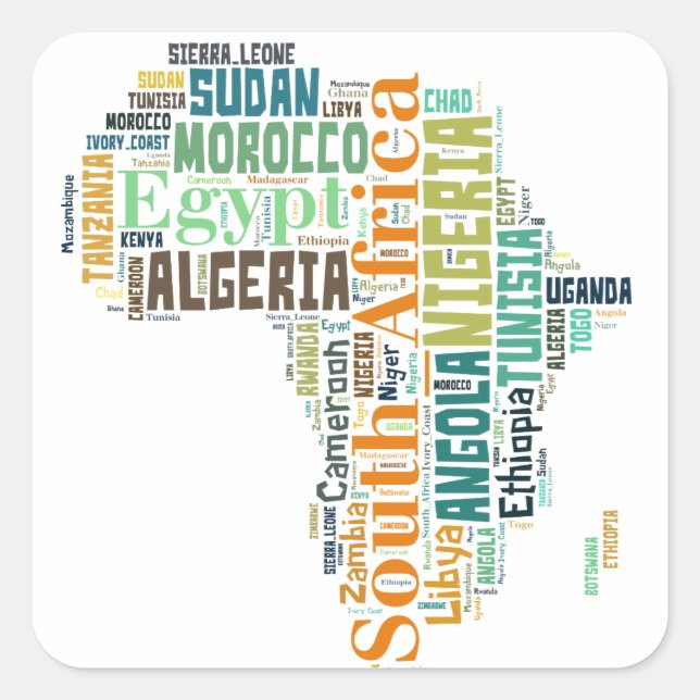 Pegatina Cuadrada Arte de Word en África (Anverso)