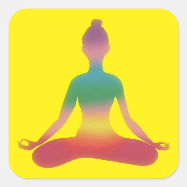 Pegatina Cuadrada Arte de yoga meditando (Anverso)