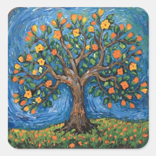 Pegatina Cuadrada Arte del árbol de la vida, celta