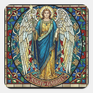 Pegatina Cuadrada Arte del Arcángel Estilo Vidrio Emplomado Ángel Ga