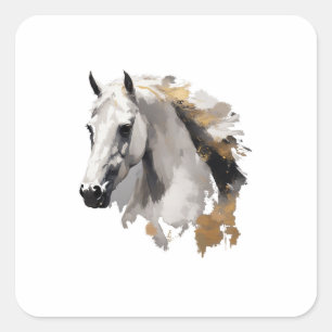 Pegatina Cuadrada Arte del Caballo Blanco Galopante Grace