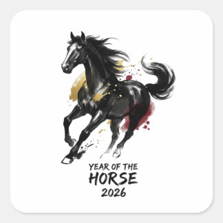 Pegatina Cuadrada Arte del Caballo del Año Nuevo Chino 2026