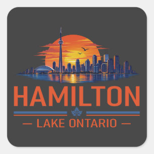 Pegatina Cuadrada Arte del horizonte del lago Ontario de Hamilton al