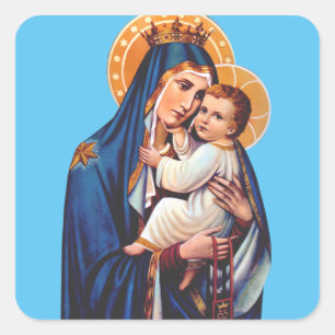 Pegatina Cuadrada Arte Devocional de Nuestra Señora del Monte Carmel