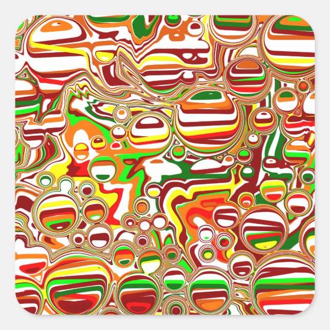 Pegatina Cuadrada Arte digital de burbujas retro (Anverso)