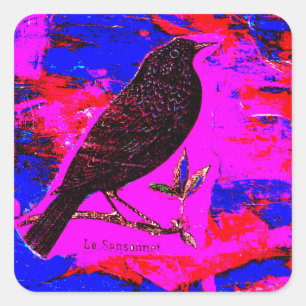Pegatina Cuadrada Arte digital de medios mixtos de Blackbird