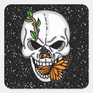 Pegatina Cuadrada Arte digital Skull and Butterfly