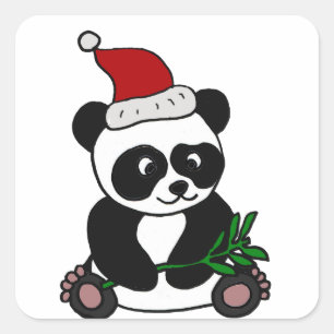 Pegatina Cuadrada Arte divertido del navidad del oso de panda