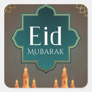 Pegatina Cuadrada Arte elegante de la silueta de la mezquita Eid Mub
