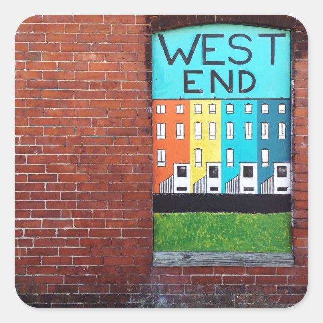 Pegatina Cuadrada arte en la pared de la ciudad del extremo oeste (Anverso)