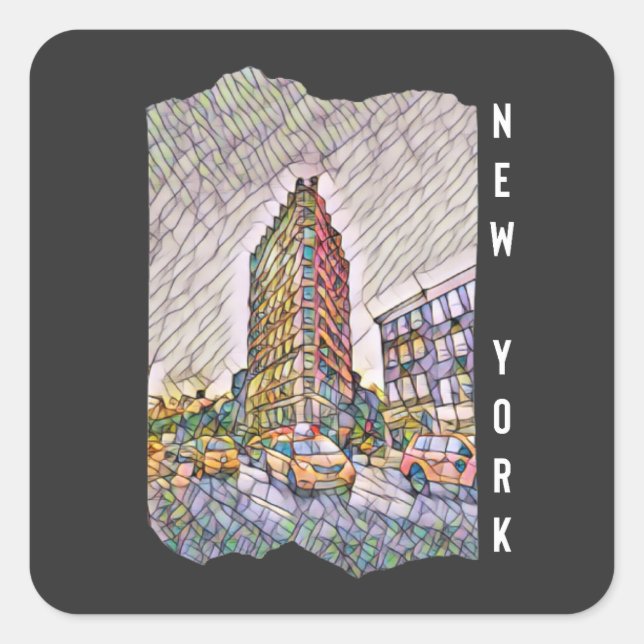 Pegatina Cuadrada Arte estético de mosaico en la ciudad de Nueva Yor (Anverso)