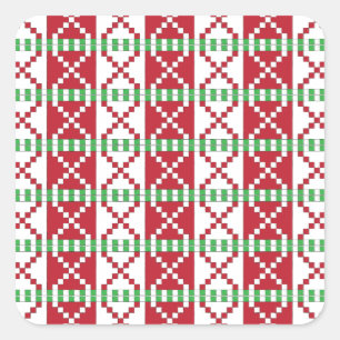 Pegatina Cuadrada Arte étnico letón letón rojo, blanco y verde