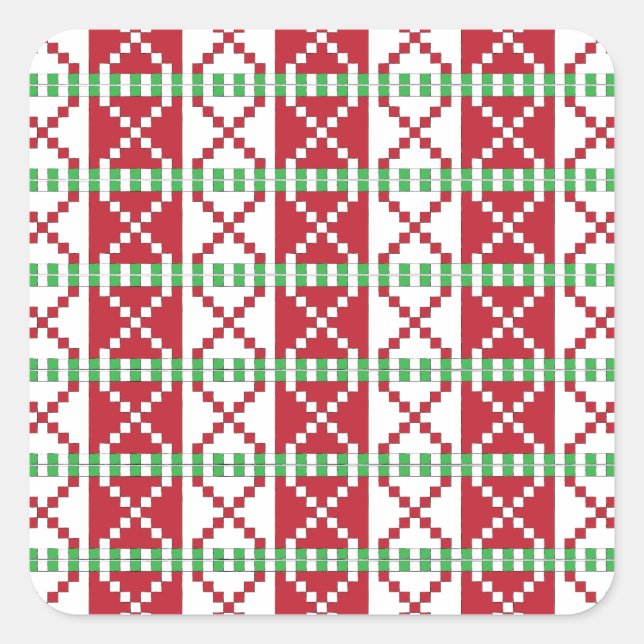 Pegatina Cuadrada Arte étnico letón letón rojo, blanco y verde (Anverso)
