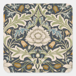 Pegatina Cuadrada Arte floral azul marino de William Morris Severn