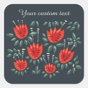 Pegatina Cuadrada Arte floral de tulipanes rojos caprichosos - Prima