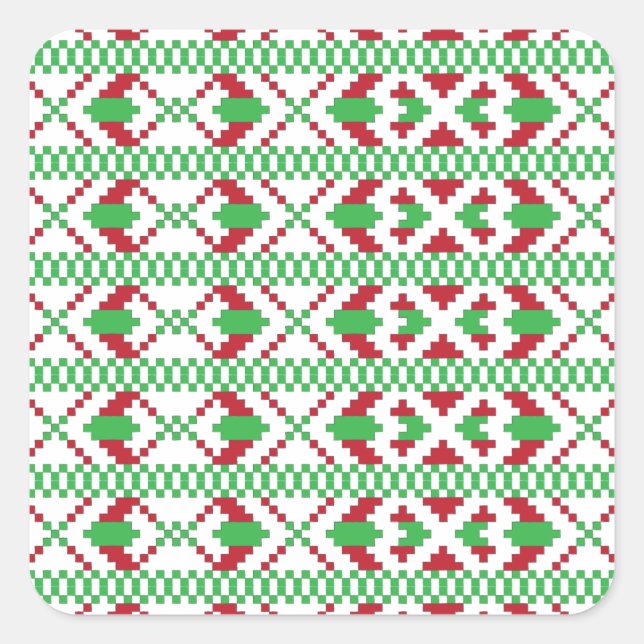 Pegatina Cuadrada Arte folclórico étnico letón verde y rojo (Anverso)