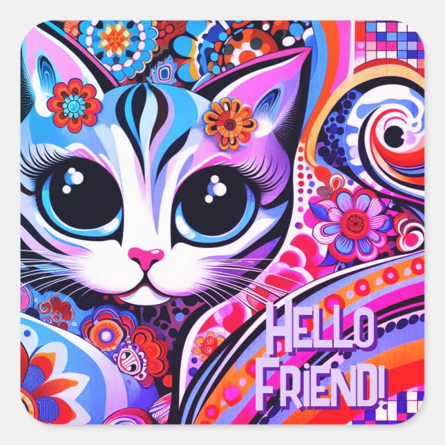 Pegatina Cuadrada Arte folclórico mexicano Resumen Cumpleaños de Gat (Anverso)