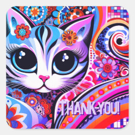 Pegatina Cuadrada Arte folclórico mexicano Resumen Cumpleaños de Gat