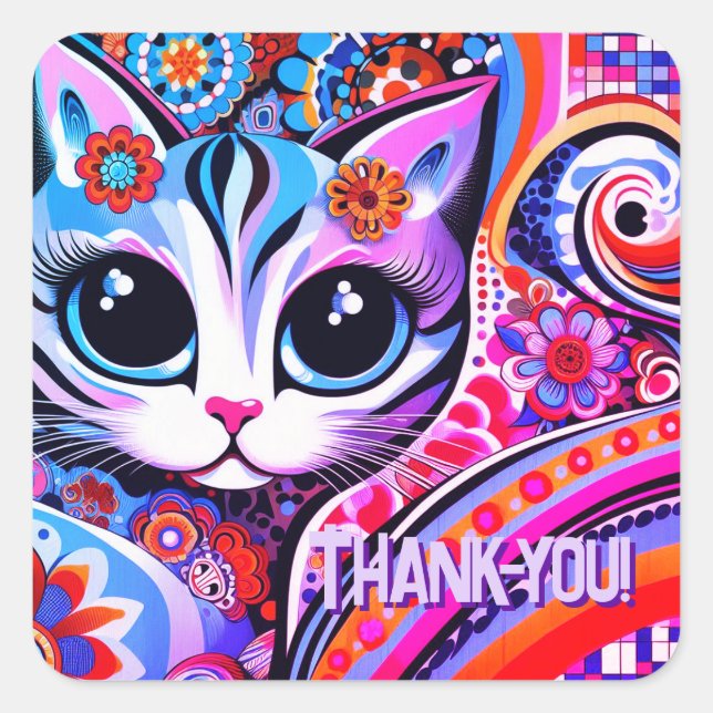 Pegatina Cuadrada Arte folclórico mexicano Resumen Cumpleaños de Gat (Anverso)