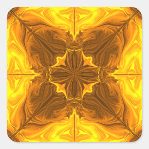 Pegatina Cuadrada Arte Fractal Caleidoscopio Llama Dorada