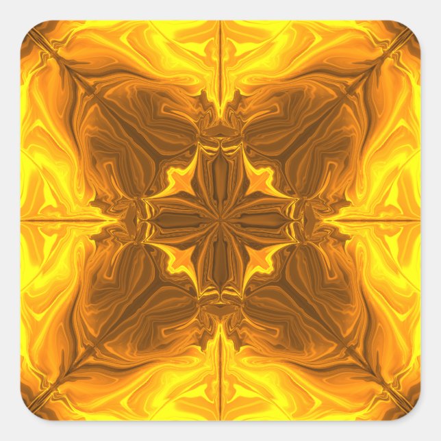 Pegatina Cuadrada Arte Fractal Caleidoscopio Llama Dorada (Anverso)