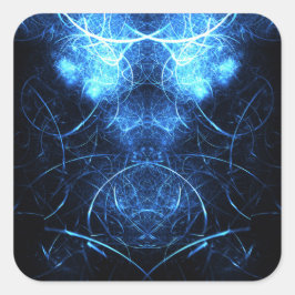 Pegatina Cuadrada Arte fractal de energía de nebulosa azul