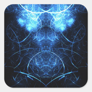 Pegatina Cuadrada Arte fractal de energía de nebulosa azul